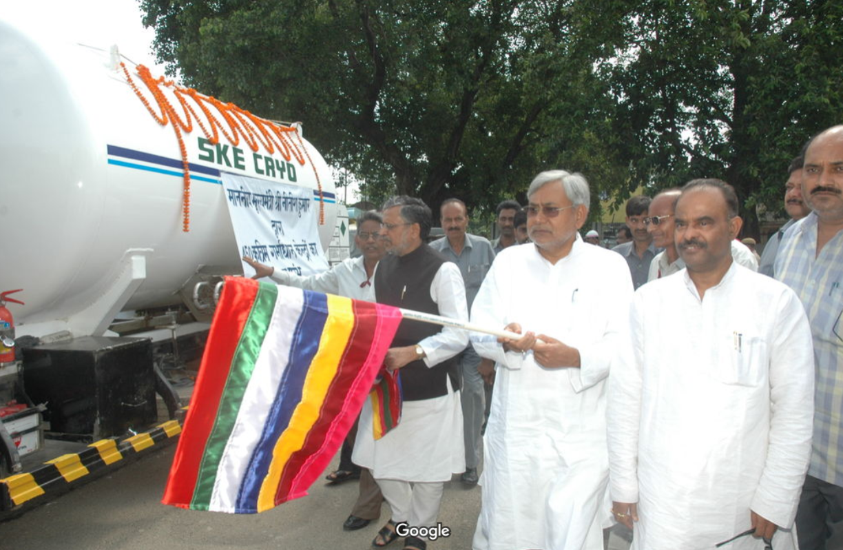 SKE Cryo liquid nitrogen tanker at an official flag-off ceremony in Bihar
